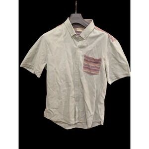 7 Diamonds Men's XL Fits Large  Short Sleeve Teal Button Up Shirt Hippie Embroid